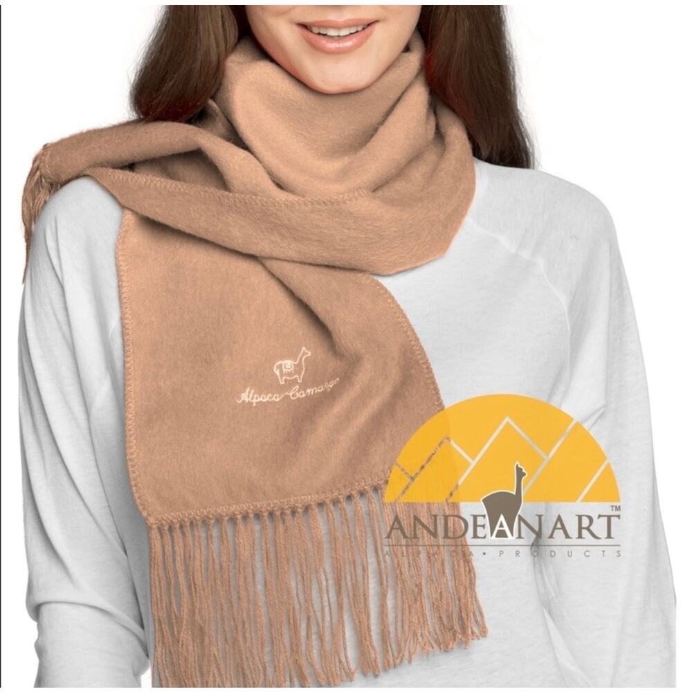 Alpaca Camargo Alpaca Blend Scarf Fringed Hem Wrap Soft & Cozy Beige One‎ Size